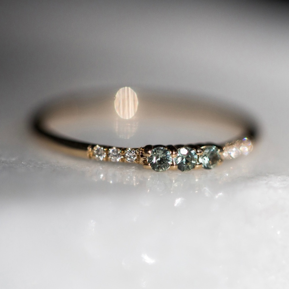 Catbird White Gold THREE GREEN SAPPHIRE EQUILIBRIUM RING By Jennie Kwon Size 7.5